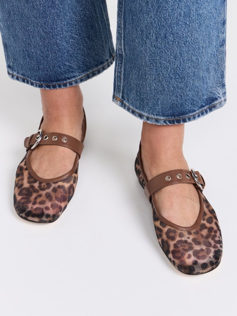 NIB Reformation Bethany Mary Jane Ballet Flats | Leopard Mesh | Size 5.5